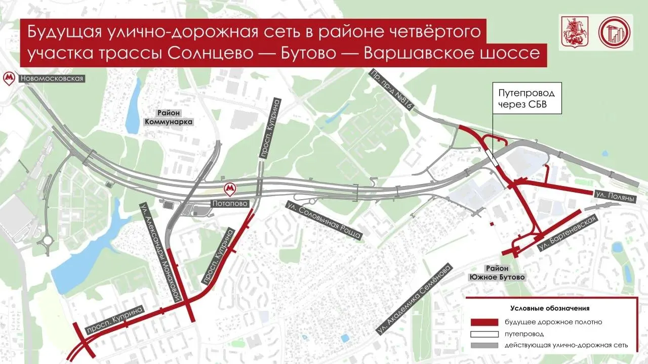 Путепровод соединит Проектируемый проезд №816 с улицей Поляны, будет четырёхполосным и получит съезд на трассу Солнцево — Бутово — Варшавское шоссе в сторону Калужского шоссе. Работы ведутся с изменением движения, завершить планируют в 2027 году.