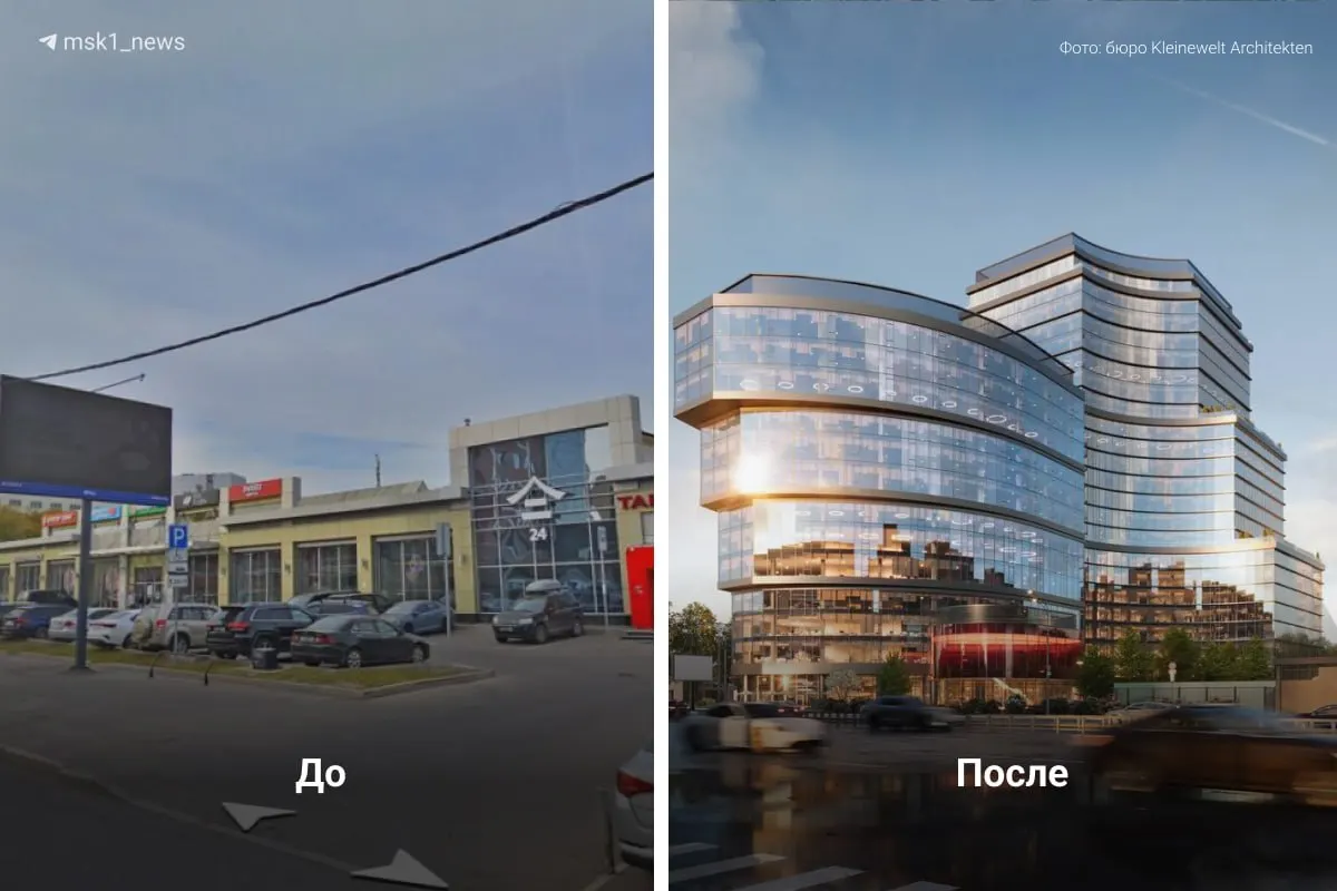 На месте старого торгового центра запланировали комплекс из двух башен (23 и 13 этажей) и отдельное здание с рестораном; визуализация проекта уже согласована.