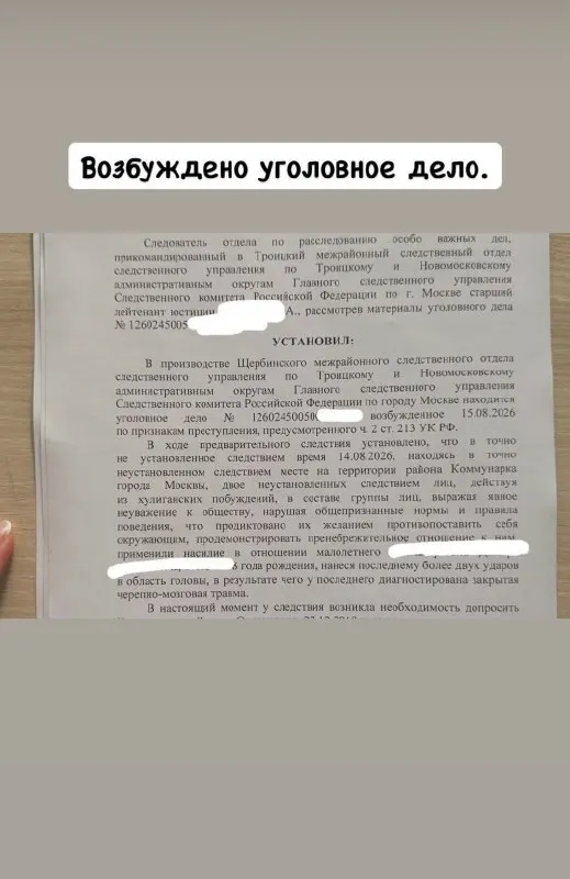 Уроженец Тувы, проживающий в Москве, получил черепно-мозговую травму средней тяжести после нападения подростков во дворе жилого комплекса. Расследование по делу о хулиганстве может быть прекращено из-за возраста нападавших.