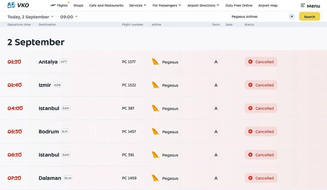 Из-за проблем с воздушным пространством в Турции часть вылетов отменяется, что отражается на расписании московских аэропортов.