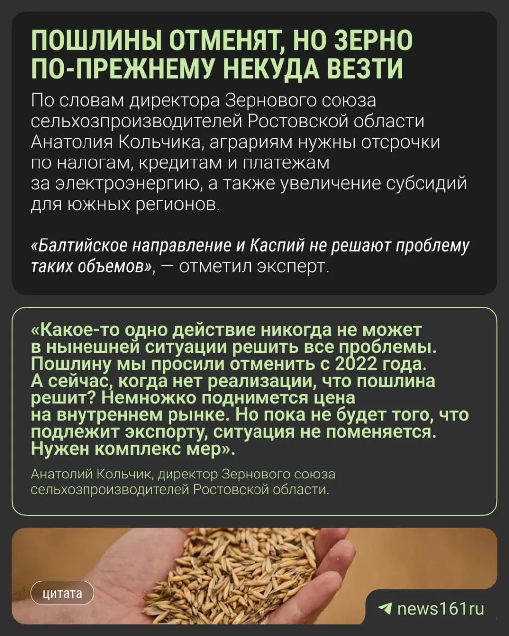 План обнуления пошлин до конца 2026 года может не исправить ситуацию: проблемы с портами и переполненные элеваторы сохраняют давление на внутренний рынок зерна.