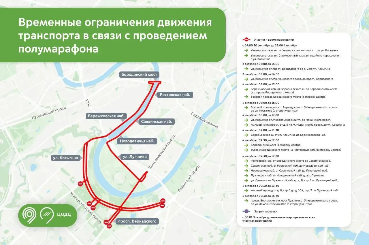 Из-за полумарафона «Моя столица» в Москве ограничат движение и парковку на отдельных участках маршрута, включая улицу Косыгина.